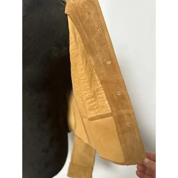 Margaret Godfrey Vintage Suede Jacket M Boho Western Ruffle Button Down Camel - Picture 9 of 12